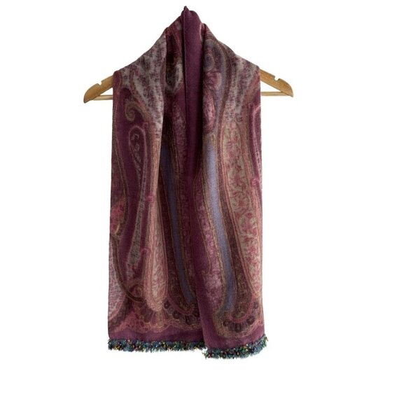Auth ETRO - Purple Pink Multi Wool Scarf - Picture 1 of 5